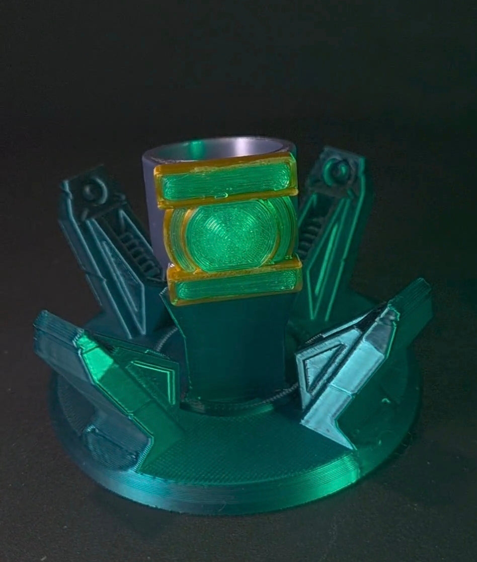 Gold and Silver Show Lantern Corps Cosplay Ring with Display Stand