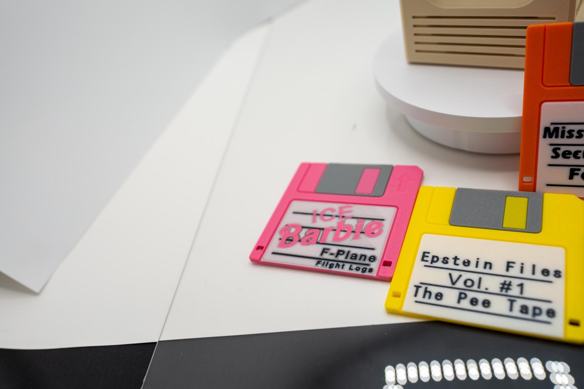 Epstein Files / Funny Political Nostalgic Floppy Disk Coasters - Working Set of 8 that Clicks!