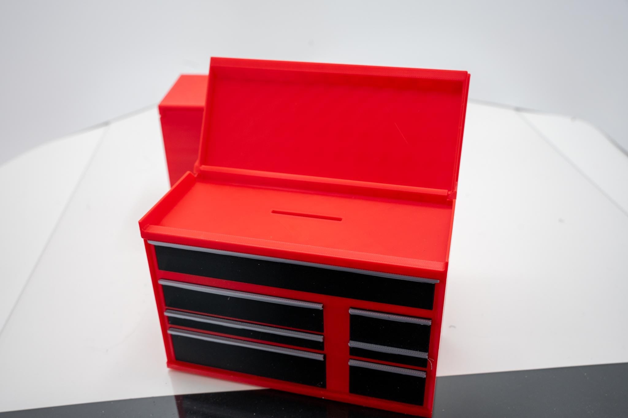 Toolbox Bank with Hinged Working Lid - Inspired by Rolling Cart Big Toolbox Brands Piggy Bank