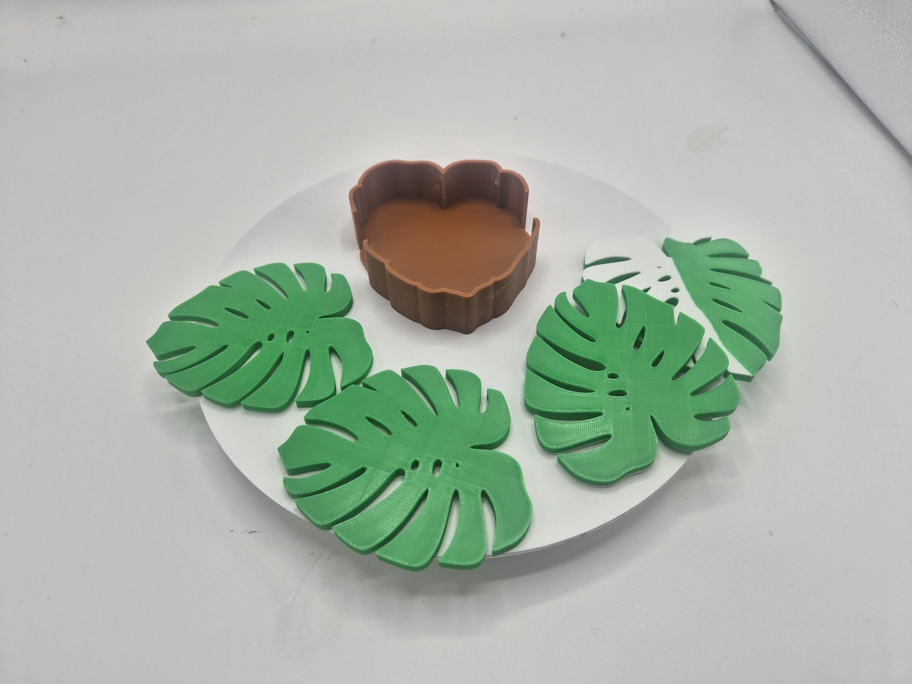 Monstera Mini Coaster Set of Four - 3D Printed - 4 Coasters with Different Designs
