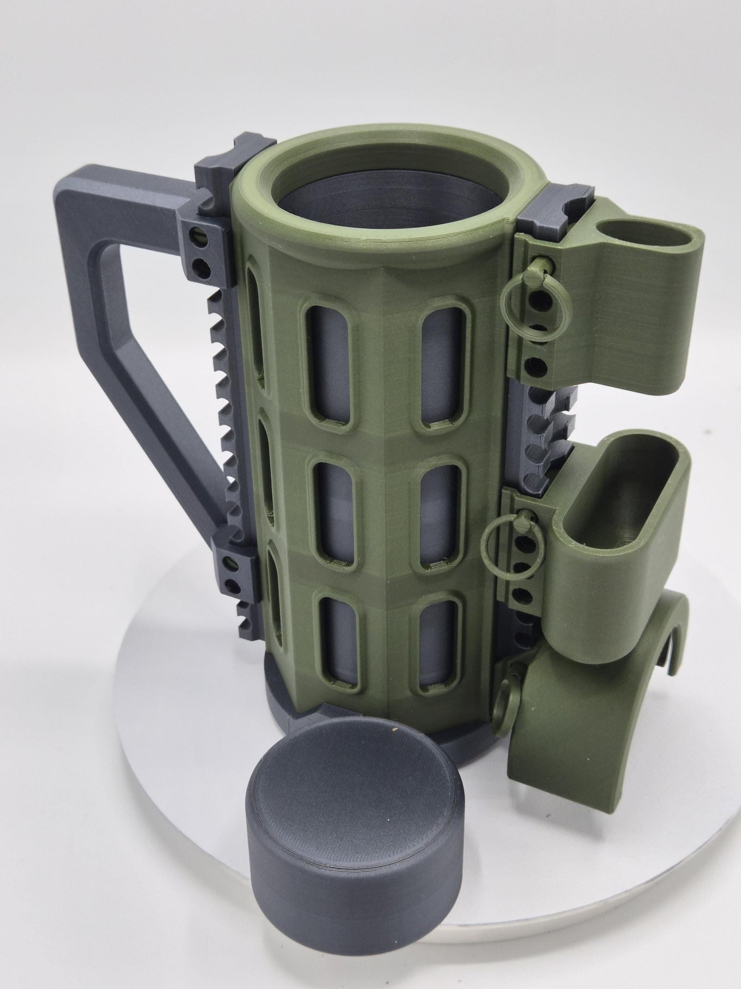 Tactical Can Cozie with Picatinny Functional Rails | Carbon Fiber 12oz + 16oz Cans Plus Tacticool Accessories!