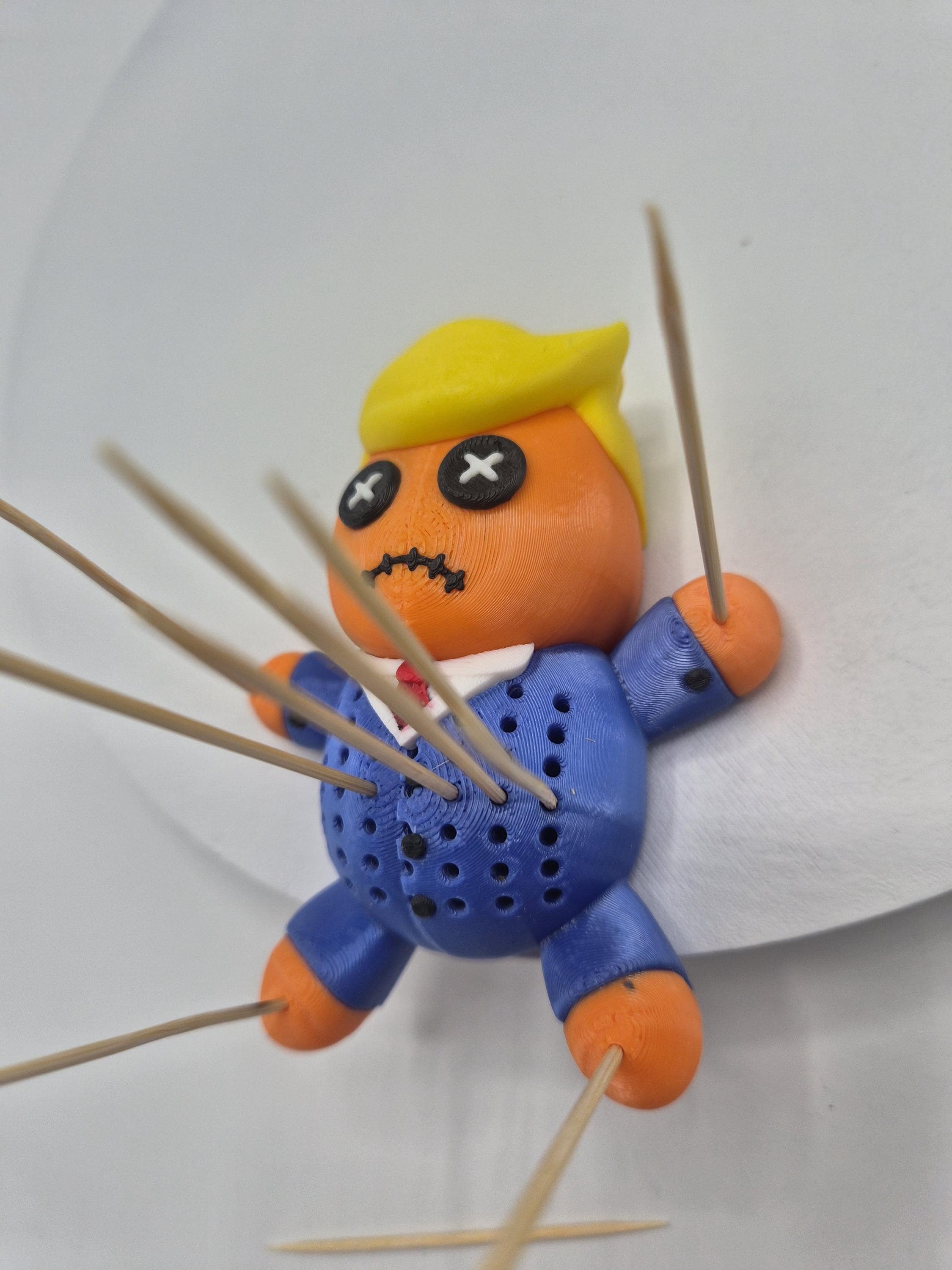 Whimsical Orange Trump Toothpick Holder - 3D Printed Voodoo Doll for a Fun Twist!