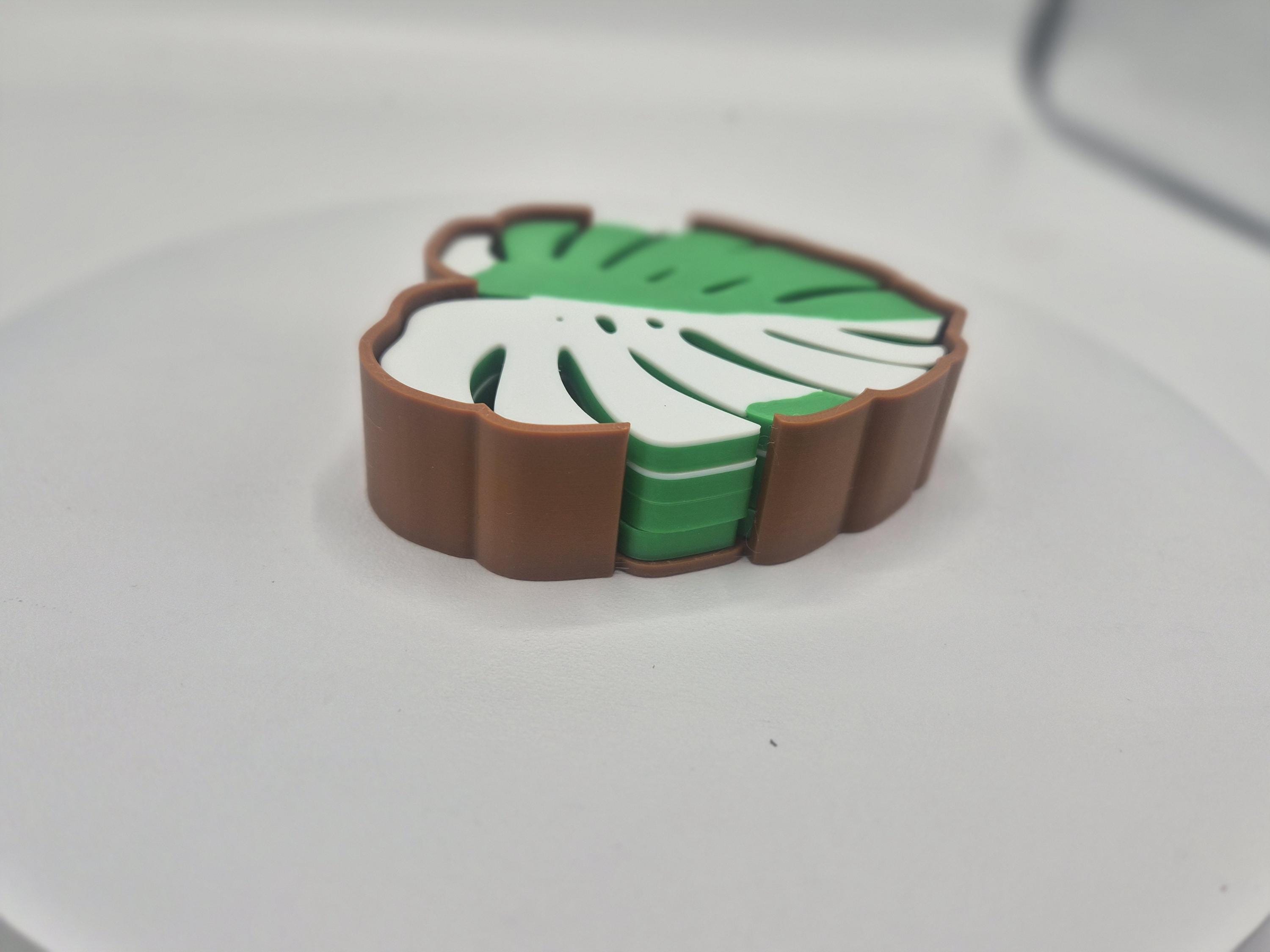 Monstera Mini Coaster Set of Four - 3D Printed - 4 Coasters with Different Designs