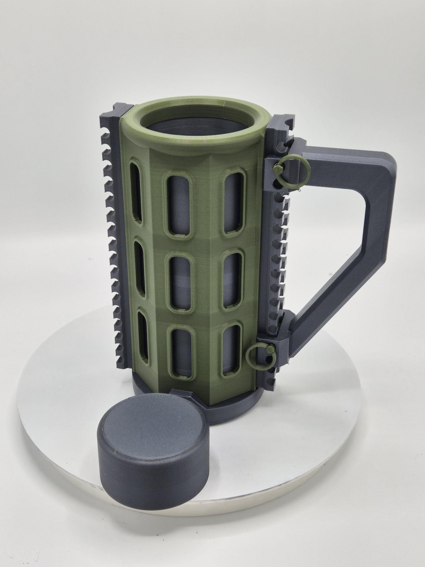 Tactical Can Cozie with Picatinny Functional Rails | Carbon Fiber 12oz + 16oz Cans Plus Tacticool Accessories!