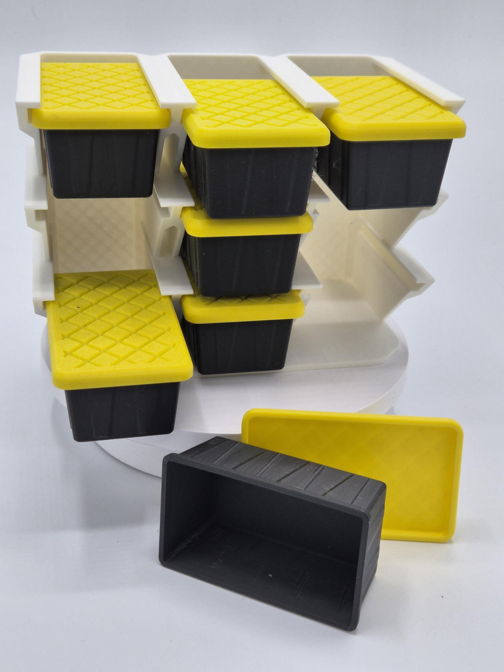 Mini Desktop HDX Storage Totes | 3D Printed with Stacker / Storage Rack Option!