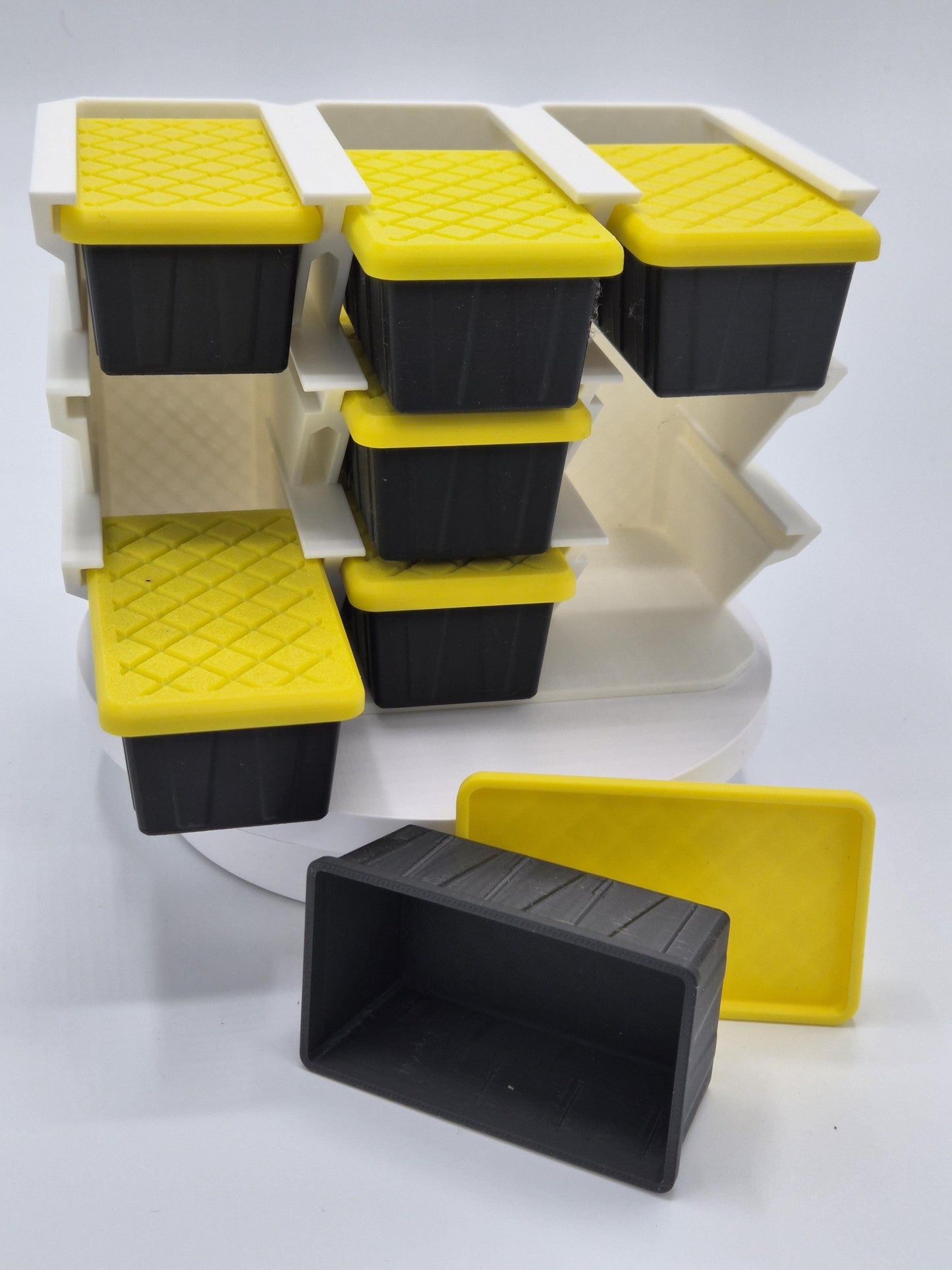 Mini Desktop HDX Storage Totes | 3D Printed with Stacker / Storage Rack Option!