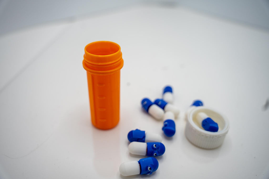 Chill Pills - 4 Funny Whimsical Articulating Pills and Working Childproof Container!
