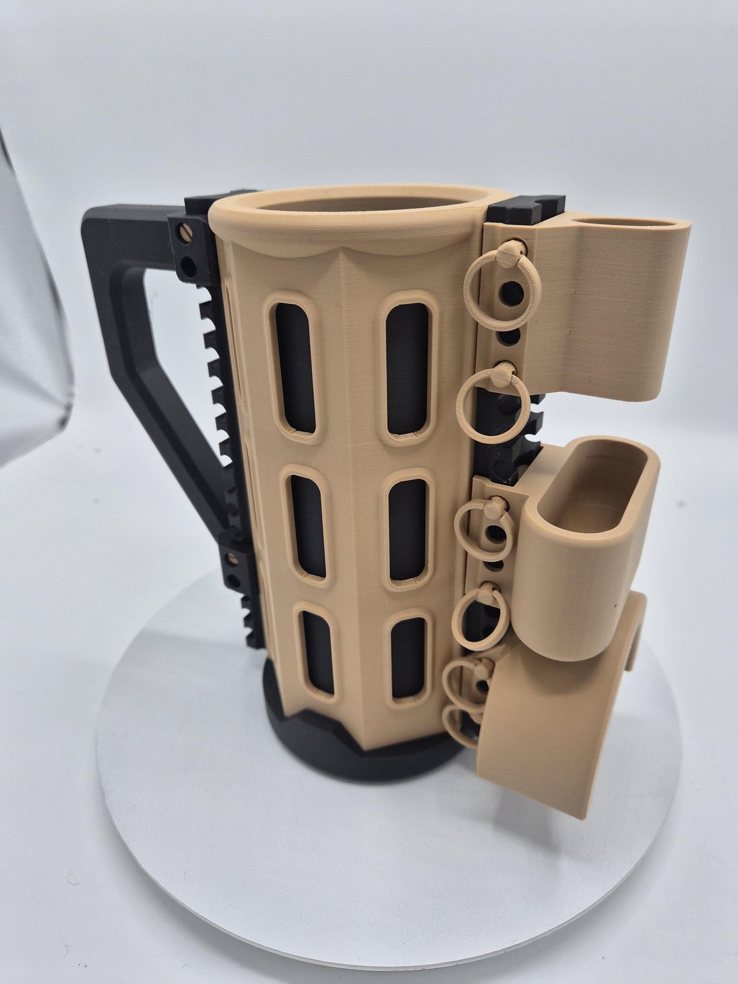 Tactical Can Cozie with Picatinny Functional Rails | Carbon Fiber 12oz + 16oz Cans Plus Tacticool Accessories!